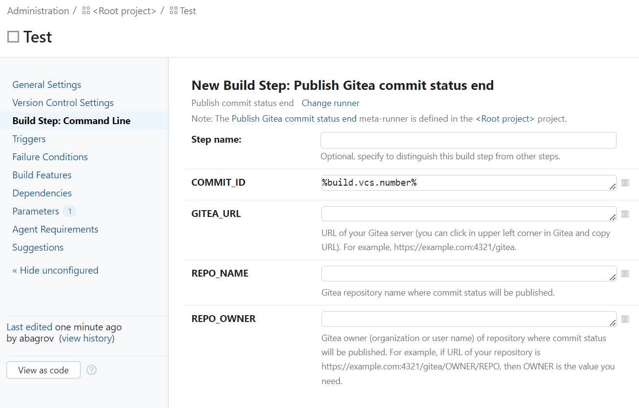 Publish Gitea commit status start build step